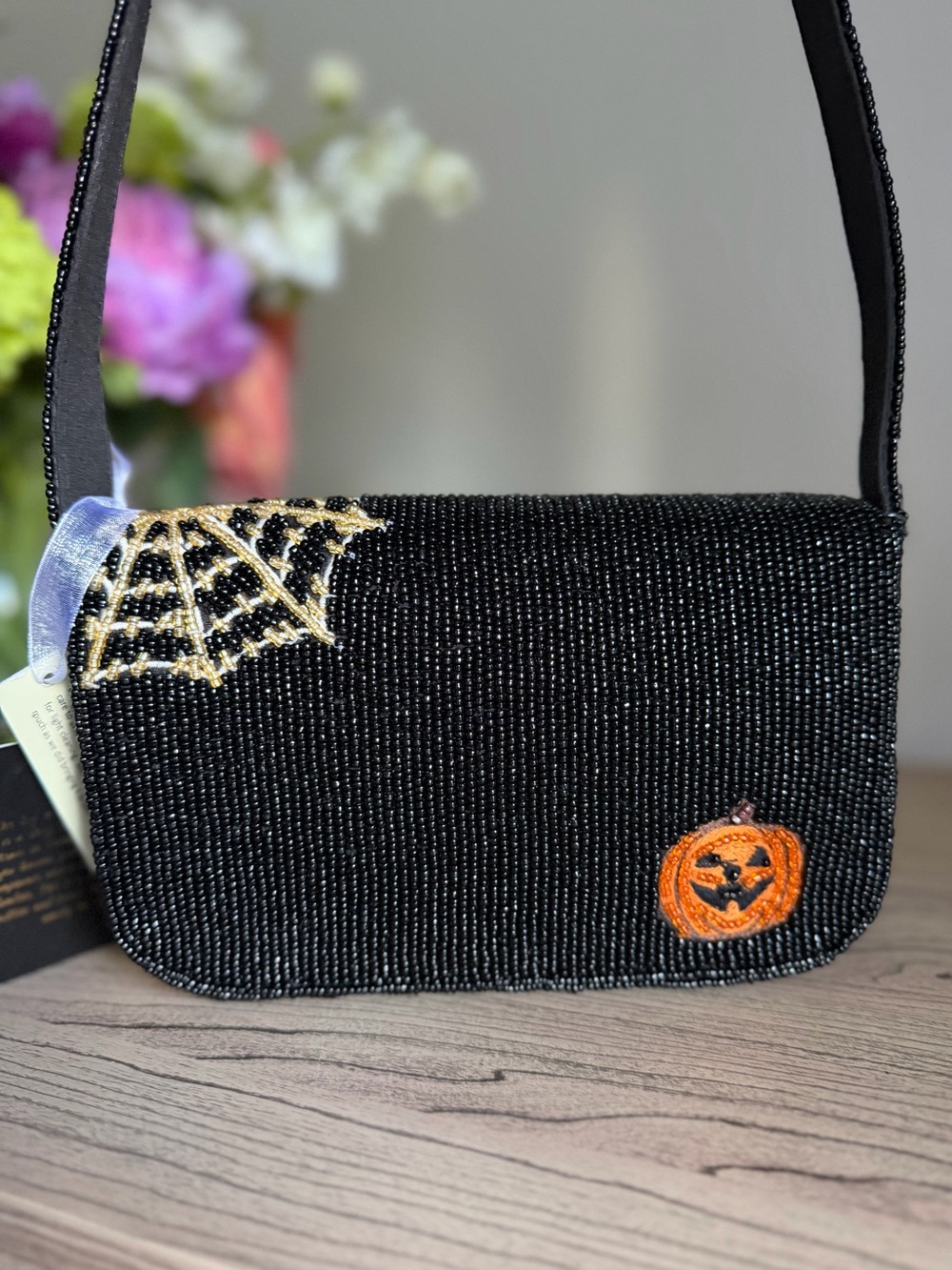 Made in India Halloween Daschund ghost web puppy Costume Beaded Shoulder Bag - Picture 4 of 12